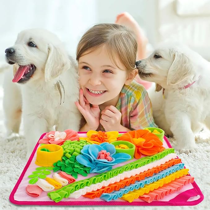 Oliumt Snuffle Mat for Dogs, Sniff Mat Slow Feeding Mat for Small Pets Cats, Rabbits - Help Stress Relief and Training - Stimulate Your Pet's Foraging Skills! (Pink)