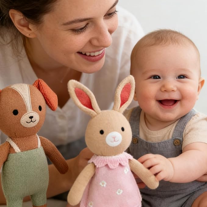 4 Pack 12 Inches Stuffed Animals Handmade Cotton Cute Small Animals Dog Cat and Forest Animals Soft Bunny Teddy Bear Plush Toy for for Toddlers, Kids, Adults, Baby Shower Decor Christmas Easter Gifts
