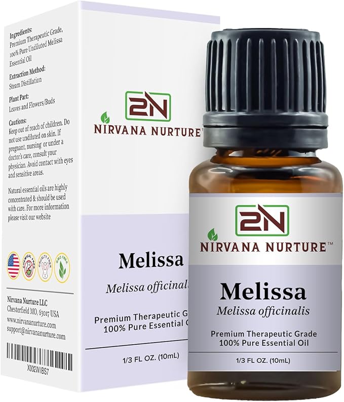 Nirvana Nurture Melissa Essential Oil 100% Pure Premium Therapeutic Grade, Undiluted - Aromatherapy Diffuser for Calm and Relaxation, Skin Care, Hair Care