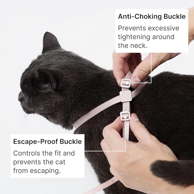 Cat Harness and Leash Set, Lightweight Escape Proof Cat Harness Leash with Padded Handle, Adjustable Cat Leash Harness for Kitten Small Large Cats Walking Training (Blush Pink, M)