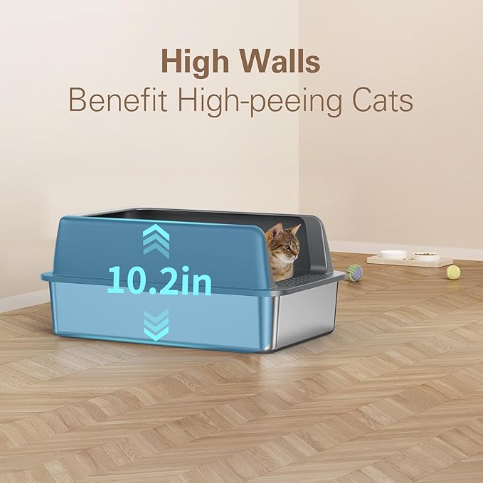 Zarler Stainless Steel Litter Box with Lid, Extra Large Cat Litter Boxes, XL Large Metal Litter Box for Big Cats with High Sided, Grey (Non-Sticky, Easy to Clean, Anti-Urine Leakage)
