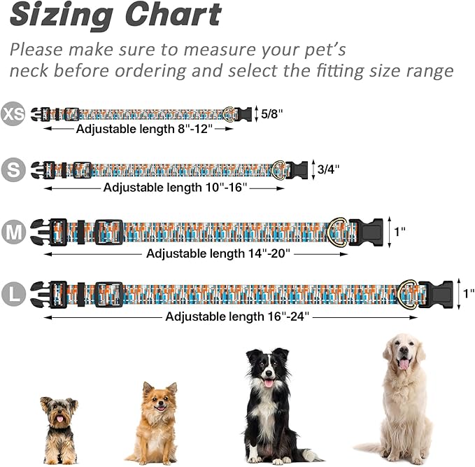 Reflective Dog Collar for Large Dogs, Cute Boho Adjustable Heavy-Duty Nylon Puppy Collar for Boy and Girl Female, Soft Pet Accessories with Quick Release Buckle, Colorful Spliced
