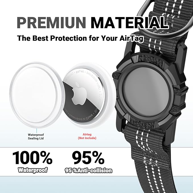 AirTag Dog Collar, IP68 Waterproof Integrated Air Tag Dog Collars with Reflective, Ultra-Durable, Comfortable Padded, Heavy Duty Dog Collars for Small Medium Large Dogs, M (12.6"-17.1"), Black
