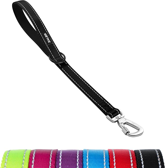 ZALER Short Dog Leash, 18 Inches Traffic Leashes for Dogs, Nylon Reflective Dog Lead with Padded Handle, Heavy Duty Pet Leash with Carabiner Clip for Large and Medium Dogs (18" Black)
