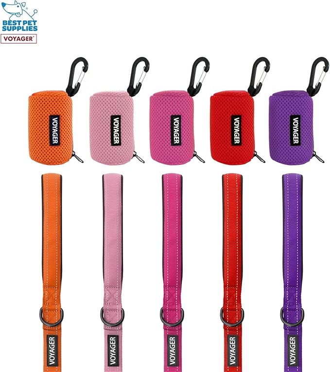 Best Pet Supplies 2-Pack Dog Poop Bag Holder Leash Attachment, Color, Reusable Mesh Dispenser Pouch for Travel, Walking, Park, and Outdoor Use, Soft and Durable with Clip-On - Mesh Fuchsia