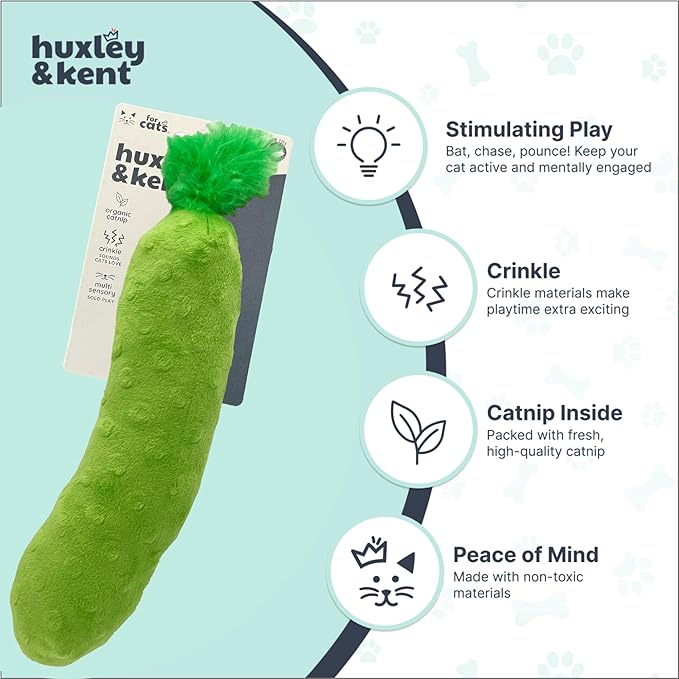 Huxley & Kent Kicker Plush Cat Toy - Interactive Catnip Toy for Cats & Kittens - Soft Canvas for Kicking & Batting - Fun Indoor Play - Pickle