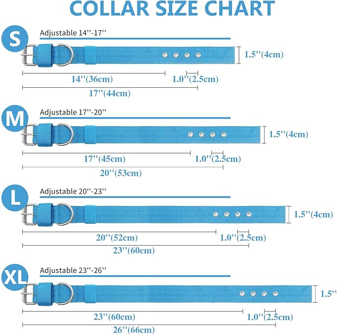 Heavy Duty Tactical Dog Collar - 1.5" Width Military Durable Thick Nylon with Adjustable Metal D Ring & Buckle Working Training K9 Collar for Medium Large Dogs (M(17"-20"), Light Blue)