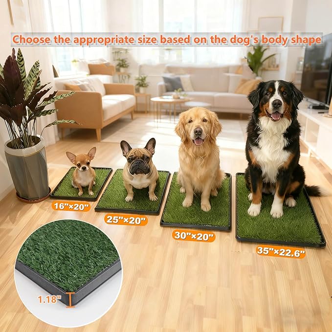 35"X22.6" Dog Grass Pad with Tray - Indoor/Outdoor Artificial Turf Potty Training Mat for Large Dogs, Portable Dog Litter Box for Balcony/Patio, Washable Reusable Pee Pad and Fake Grass for Dogs