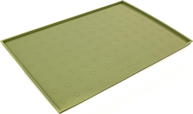 Food Mat Feeding Tray - Non-Slip, Anti-Spill, Raised Dog Food Mat, Easy Clean Waterproof - Premium Quality Silicone - Perfect for Dog Bowl Mat and Cat Feeding Mat Tray, 24" x 16" (Olive)