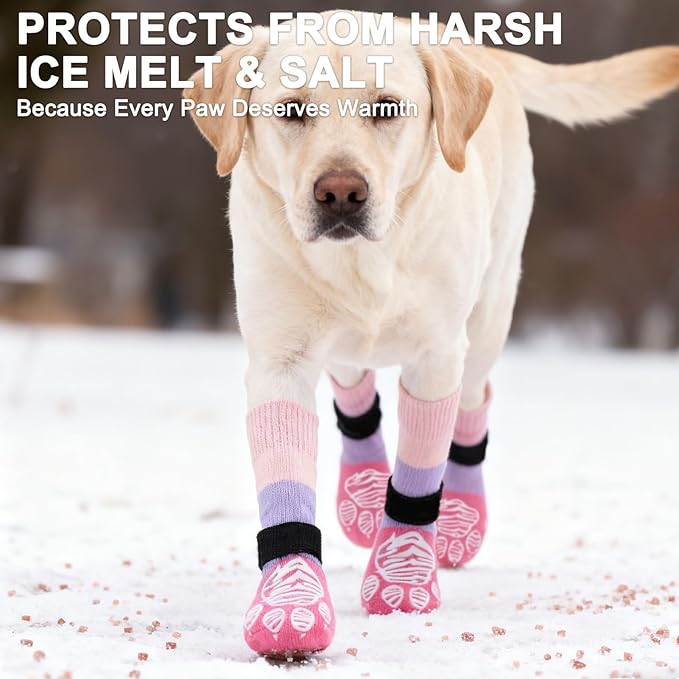 EXPAWLORER Anti Slip Dog Socks to Prevent Licking Paws, Dog Shoes for Cold Winter, Dog Booties for Hardwood Floors, Dog Boots & Paw Protectors with Grippers for Small Medium Large Senior Dogs L