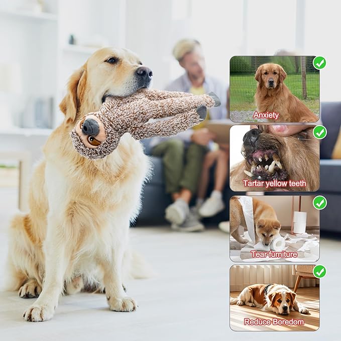 BUYPOW Raccoon No Stuffing Dog Toys for Large Dogs, Squeaky Crinkle Interactive Dog Animals, Plush Teething Toys to Keep Them Busy, Cute Funny Dogs Gifts for Small Medium Large Breed