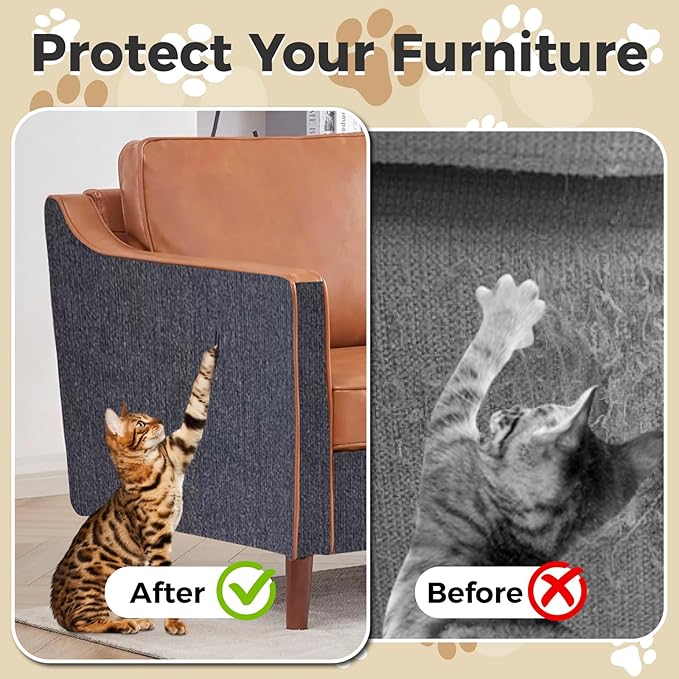 huraty 2 Pcs Cat Scratching Mat, Trimmable Cat Scratchers Furniture Protector Scratching Pad Cover Replacement for Cat Climbing Post Tree Sofa Couch Wall, Grey 78.7"x15.8"