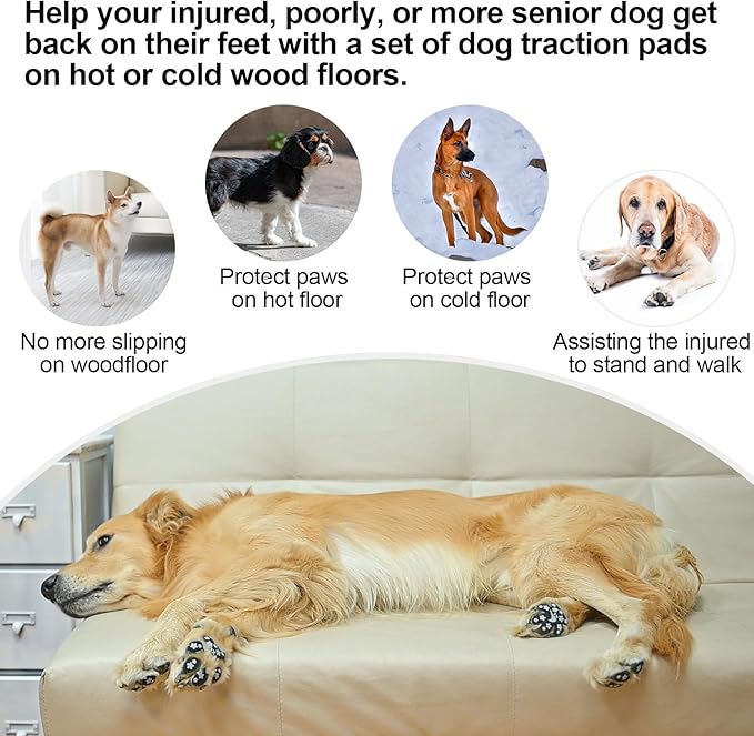 BEAUTYZOO Anti-Slip Dog Paw Pads for Senior Dogs - Traction Grips Dog Paw Stickers for Hot Pavement Hardwood Floors, Durable Pet Paw Protector Shoes Booties Socks Replacement (36pcs, Black L)