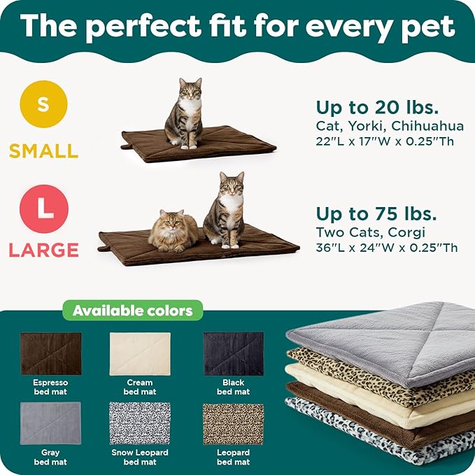 FurHaven ThermaNAP Self Warming Cat Mat, Dog Bed for Crates with Self-Warming Technology for Cozy Rest, Fully Machine Washable, Small, Plush Faux Fur, Espresso