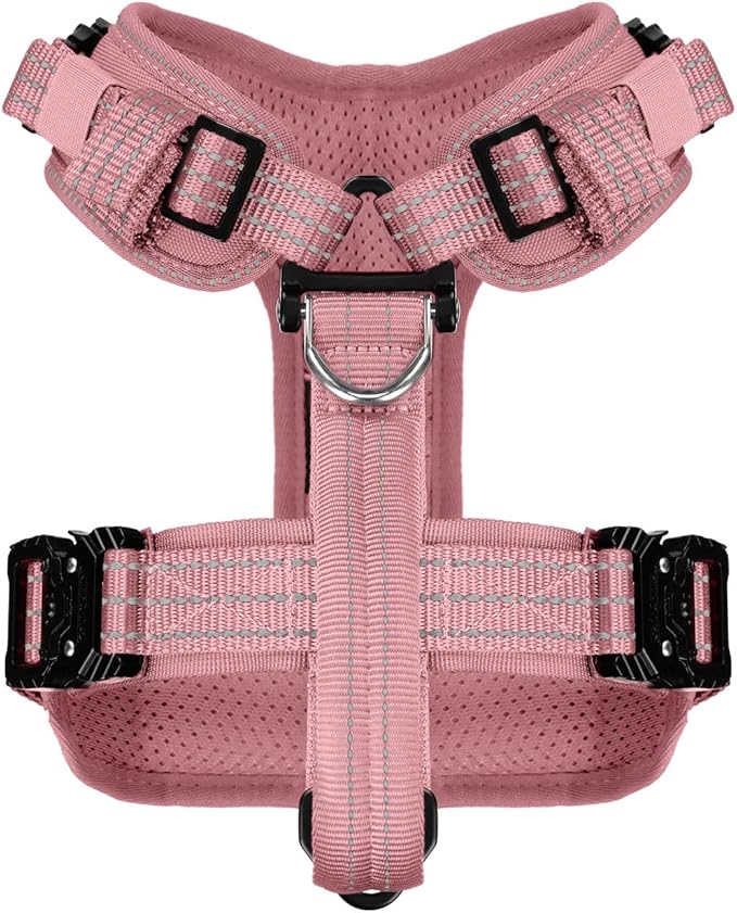 ICEFANG Dog Strap Harness with All-Metal Hardware,for X-Large Sized Dog,K9 Vest,Y-Shape Soft Padding,Adjustable Pet Harness,No-Pull Front Leash Clip (X-Large (Pack of 1), Pink)