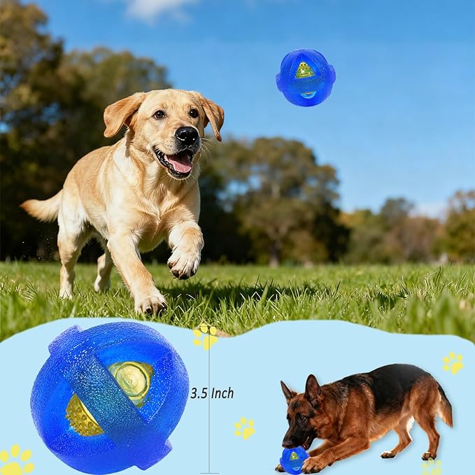 Mnubsrva Dog Ball Toy for Chewing and Treat Dispensing - Rubber Chew Balls, Interactive Dog Puzzle Ball Toys for Fun & Chew Time, Treat Dispensing Toys for Small Medium Breed, 3.5 Inch (Blue)