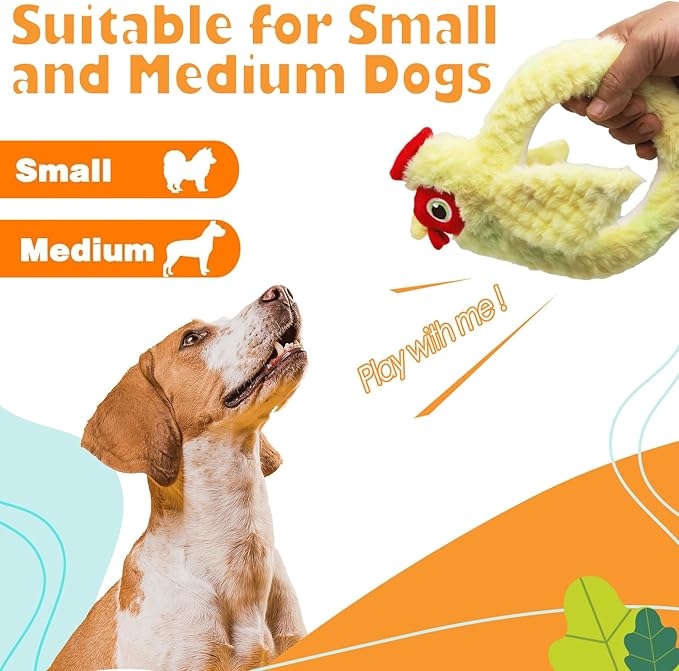 HUGEME Chicken Plush Tug of War Dog Toy, Stuffed Crinkle Dog Squeaky Toy with Slow Feeder Puppy Chew Toy for Small Medium Large Dogs