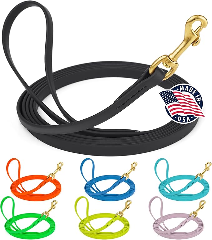 Viper Biothane K9 Working Dog Leash Waterproof Lead for Tracking Training Schutzhund Odor-Proof Long Line with Solid Brass Snap for Puppy Medium and Large Dogs, 10ft Black