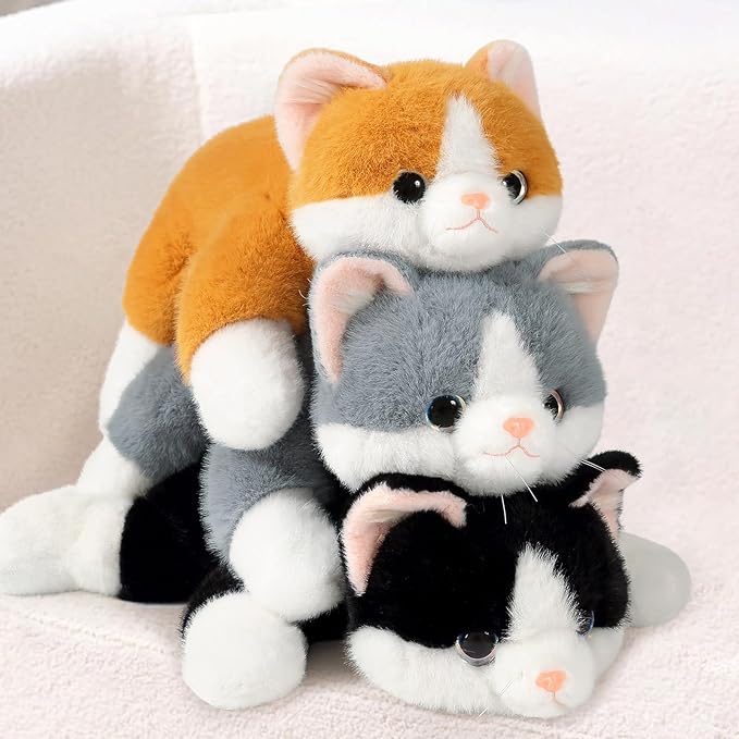 Ditucu Weighted Cat Stuffed Animal 0.6 lbs Cute Realistic Kitten Plush Toys 11.8 inch Soft Plushies Gifts for Kids Grey