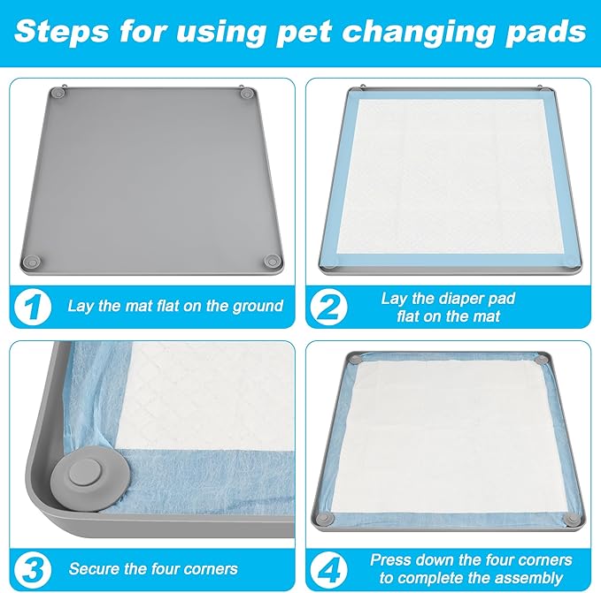 Silicone Dog Pee Pad Holder 24 x 24, No-Spill Raised Edge Potty Tray for Puppies, Puppy Pee pad Holder, Leak-Proof Non-Slip Training Pad Holder with High Sides, Easy-Clean Waterproof Mat with 2 Hooks