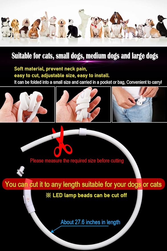 Waterproof LED Dog Collar USB Rechargeable Light Up Dog Collars Lights for Night Walking Lighted Safety Training & Behavior Aids for Small Medium to Large Dogs