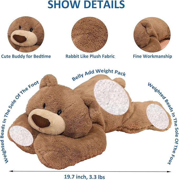 ronivia Weighted Stuffed Animals, 19.7" 3.3lbs Weighted Bear Stuffed Animal Toy Cute Brown Bear Plush Pillow Weighted Plush Animals Toy