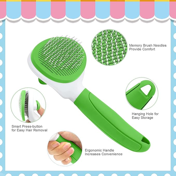 Cat Brushes for Indoor Cats, Dog Brush for Shedding with Metal Cat Comb, Self Cleaning Pet Hair Brush with Release Button for Grooming Kitten(Green)