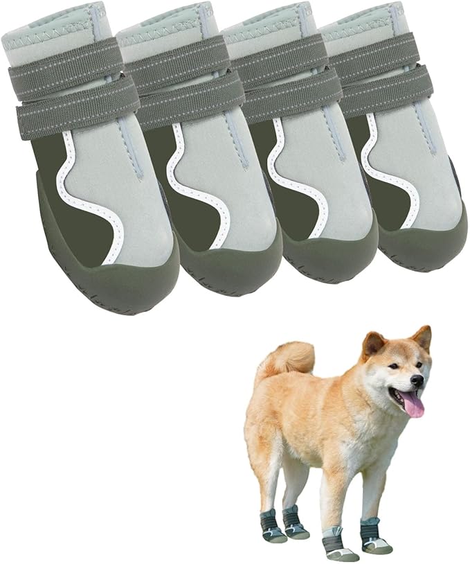 Dog Shoes Small Medium Large Size Dogs, Puppy Booties Paw Protector for Hot Pavement, Non-Slip Waterproof Rubber Reflective Strapped Boots (Green, Size 1#: (2.3 * 1.8) (L*W) for 11-23lbs)