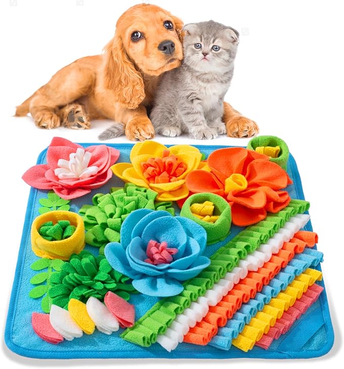 Oliumt Snuffle Mat for Dogs, Sniff Mat Slow Feeding Mat for Small Pets Cats, Rabbits - Help Stress Relief and Training - Stimulate Your Pet's Foraging Skills! (Blue)