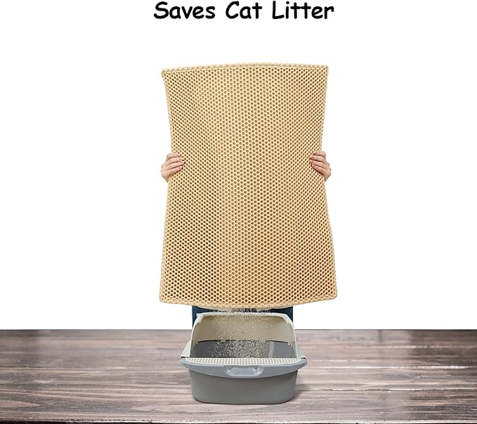 Cat Litter Mat, Litter Box Mat, Large Double Layer Waterproof Proof Trapping mat, Non-Slip Design, Kitty Litter Rug, Cat Supplies, Easy to Clean, 24 * 14.9 Inch, Beige
