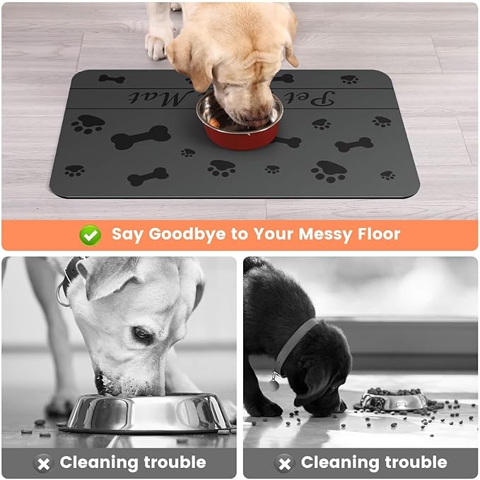 Absorbent Waterproof Pet Feeding Mat - Non-Slip Rubber Backing Quick Dry Food Water Bowl Mat for Dogs Cats (Bones, 24" L x 16" W)