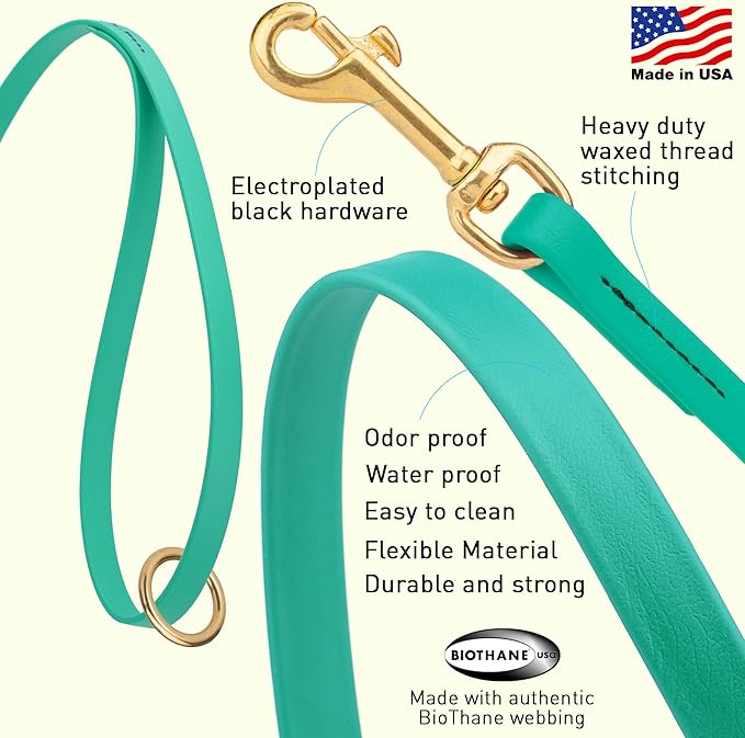 Viper Biothane K9 Working Dog Leash Waterproof Lead for Tracking Training Schutzhund Odor-Proof Long Line with Solid Brass Snap for Puppy Medium and Large Dogs 6ft, Teal