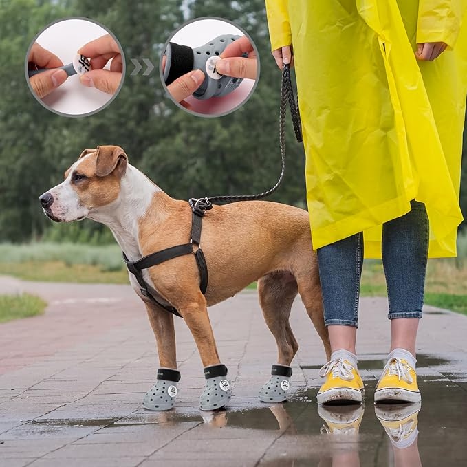Dog Shoes Breathable Dog Shoe for Hot Pavement, Dog Booties and Paw Protectors, Non-Slip Waterproof Dog Sandals Boots (Gray+Black, M: (2.6’’x2.3'')(L*W))