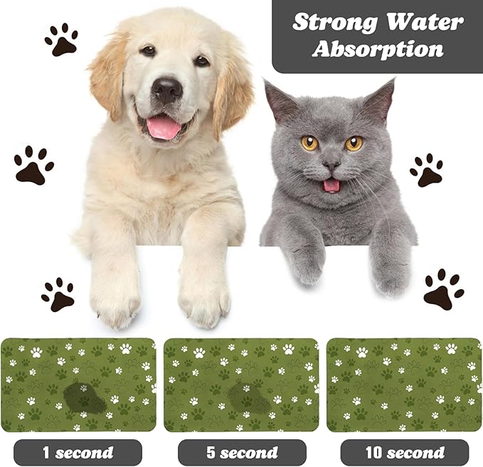 Dog Food Mat, Absorbent Water Bowl Mats Cat Pet Feeding Placemats Dark Green 16 * 24 inch