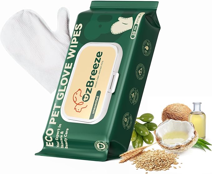 ECO PET Glove Wipes, PET Cleaning & Deodorizing Bath Wipes for Dogs and Cats, Hypoallergenic Nourish Fur Coconut Oil Dog Grooming Wipes, Puppy Bathing Gloves Wipes (Unscented)