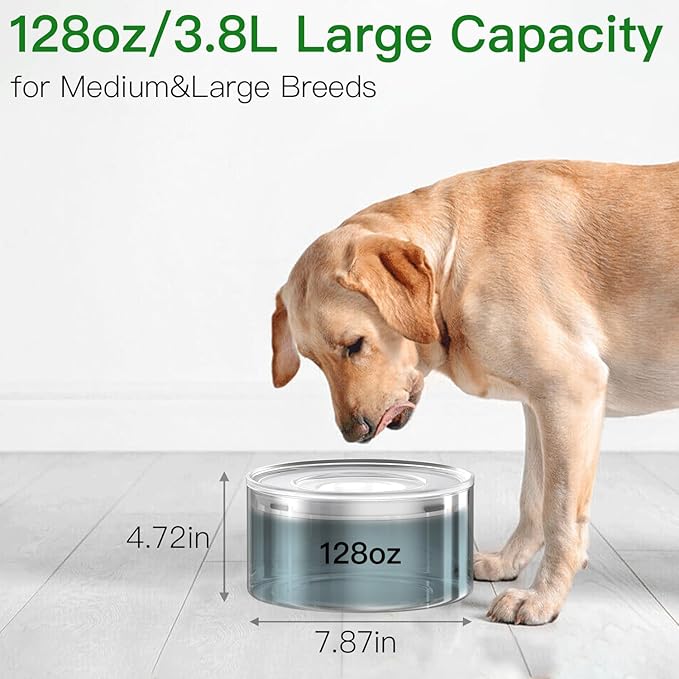 1Gallon Slobber Stopper Water Bowl for Dogs, US Patented Splash-Proof Paws Lid, 18/8 Stainless Steel, Anti-Slip Base, No Spill for Messy Large Medium Dogs, Ear Protection for Floppy-Eared Breeds