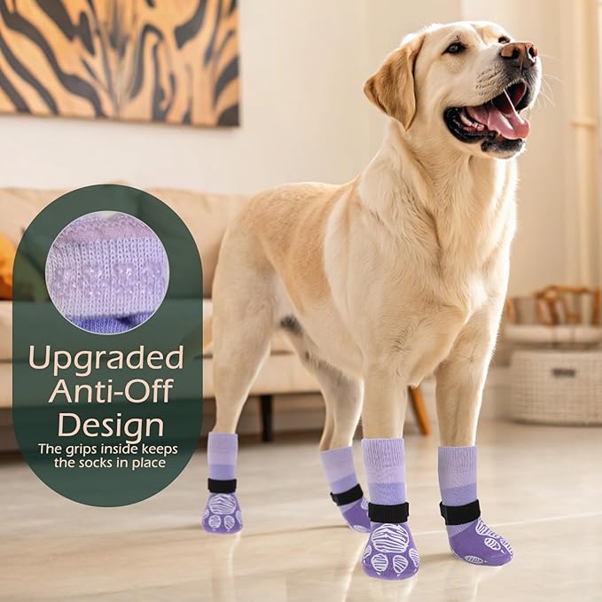 EXPAWLORER Anti Slip Dog Socks to Prevent Licking Paws, Dog Shoes for Cold Winter, Dog Booties for Hardwood Floors, Dog Boots & Paw Protectors with Grippers for Small Medium Large Senior Dogs XS