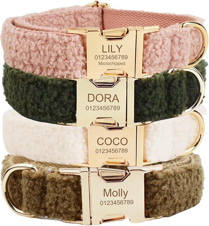 Personalized Dog Collar with Engraved Metal Buckle - Custom Name & Phone Number - Adjustable for Small, Medium, Large Breeds (Fleece Fabric)