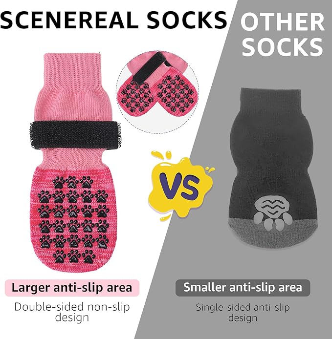 SCENEREAL Dog Socks to Prevent Licking Paws for Hardwood Floors Anti Slip, Dog Grippy Socks Shoes for Senior Small to Large Dogs, Dog Boots & Paw Protectors for Hot/Cold Scratching Pavement