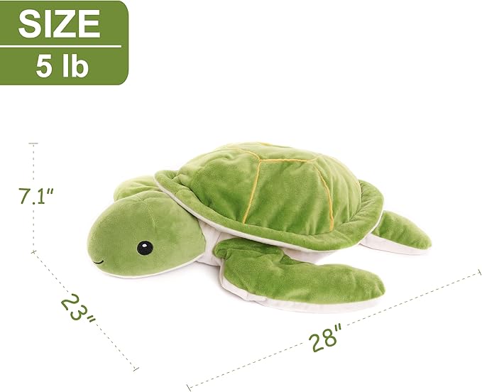 WEIGEDU Large Weighted Sea Turtle Stuffed Animal Plush Toy with Embroidered Eyes, Removable Weight Pack - 28 Inches, 5 lb Soft Cuddly Toy for Kids and Adults