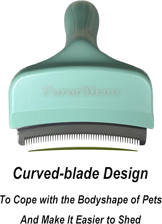 Pet Deshedding Tool with Curve Blade, Cat Grooming Brush, Tight V-shaped Teeth Shedding Comb for Cats and Dogs (Green, Small)