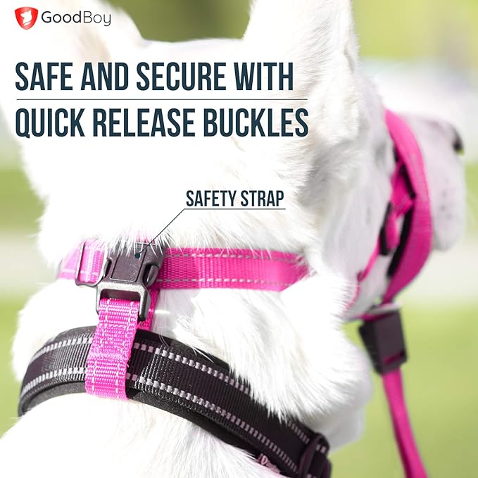 GoodBoy Dog Head Halter with Safety Strap - Stops Heavy Pulling On The Leash - Padded Headcollar for Small Medium and Large Dog Sizes - Head Collar Training Guide Included (Size 4, Pink Nylon)