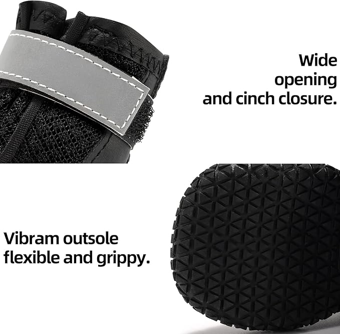 Hcpet Dog Boots for Large Dogs, Dog Shoes for Winter Snow Hot Pavement, Paw Protector Dog Booties Designed for Comfort and Breathability, Outdoor Booties for Small Medium Dogs for Hiking Black Size 8