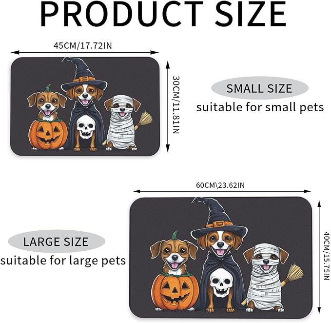 Dog Food Mat for Floors Absorbent,Quick Dry Cat Pet Feeding Placemats with Non Slip Rubber for Dog Food and Water Bowl, Pet Supplies for Dogs, Cats(30x45cm,Cute Puppy Dog with Pumpkin)