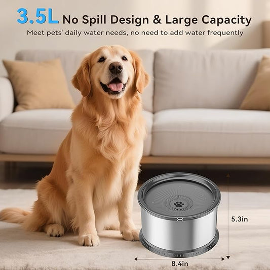 Twinsing 2PCS 3.5L No Spill Dog Water Bowl 118oz Stainless Steel Slow Water Bowl for Small Medium Large Dogs Splash Proof Pet Bowl with Anti-Slip Mat for Sloppy Messy Drinkers