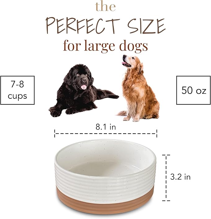 Mora Ceramic Pet Bowl Size Large - Food/Water Dish for Big Dogs, Cats, Great Dane, Mastiff, ect. 50oz or 8 Cups - Basic Bowls for Your Large Dog or Cat, Mix and Match for a Set - Vanilla White