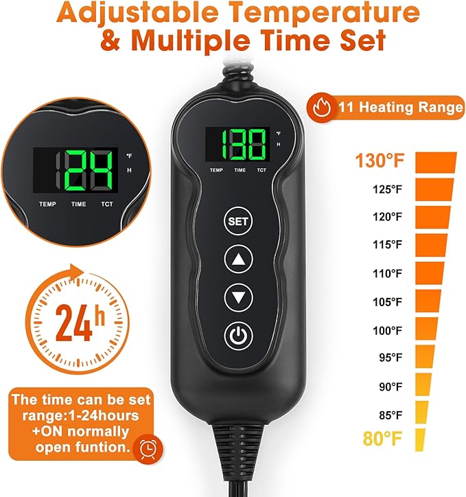 GASUR Heated Cat Bed, Waterproof Cat Heating Pad with Timer Temperature Adjustable, Indoor Heated Electric Pet Bed for Cats Dogs, Auto Power-Off, Anti-bite Pet Heated Pad, 18''x16'', Small