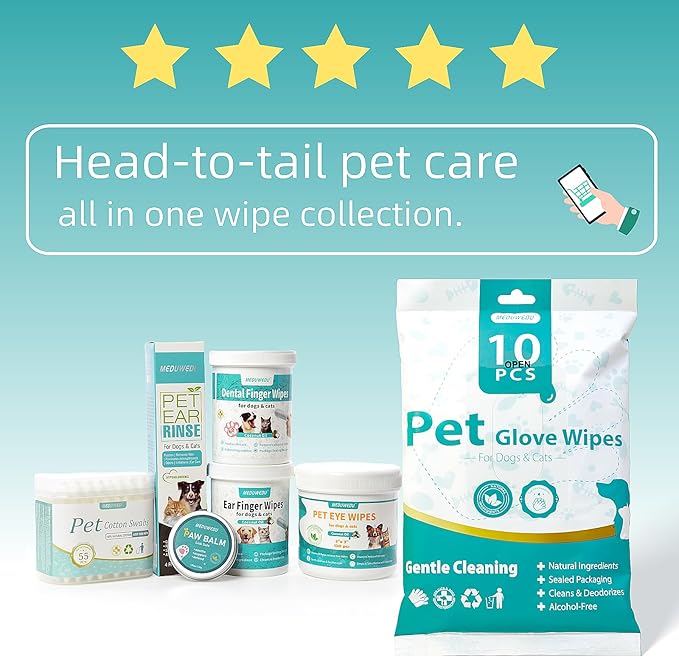 Dental Care Finger Wipes 60 Counts,Teeth Cleaning Finger Wipes for Dogs & Cats,Reduces Plaque & Supports Oral Freshness, Coconut Scent