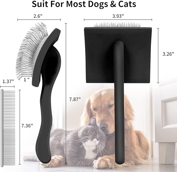 Slicker Brush for Dogs & Cats, Large Dog Brush for Goldendoodles Poodles Doodles Bernedoodles, Long Pin Grooming Tools to Dematting & Reducing Tangles and Fluff, Black