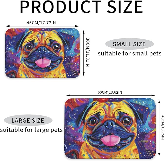 Pug Food Mat for Floors Waterproof,Quick Dry Anti-Slip Dog Bowl Mats for Food and Water,Pet Feeding Mats,Pet Placemat for Messy Drinkers to Protect Floors,Pets Supplies 23.62×15.75in